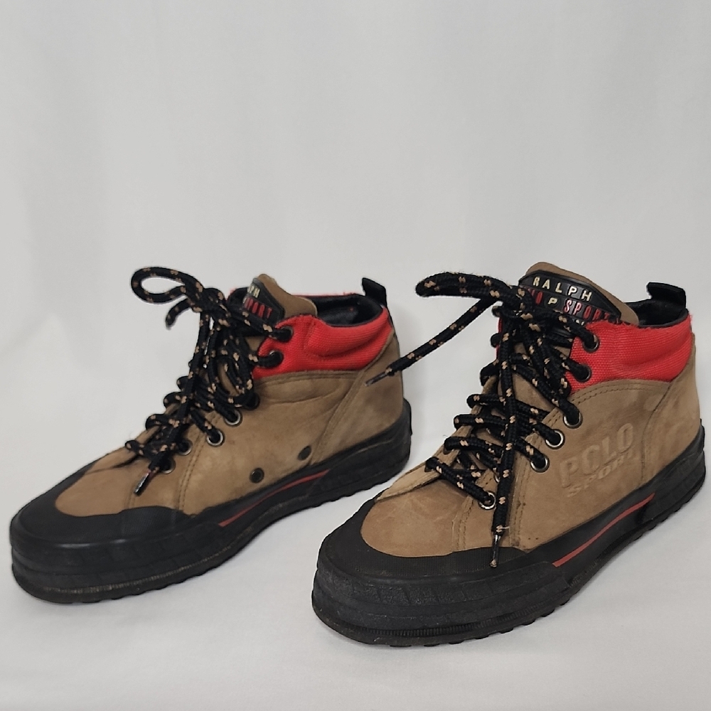 Polo by Ralph Lauren Tan and Red High-Top Sneakers